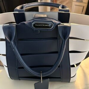 Madison West Navy and White Gaushil Satchel